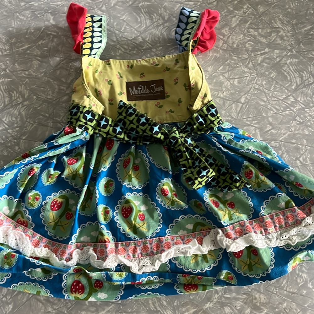 Matilda Jane | Girls Yellow and Blue Fruit Love Bug Print Knot Top | Size: 4 - Picture 7 of 10